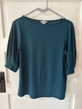 H&M Teal Boatneck Puff-Sleeve Top